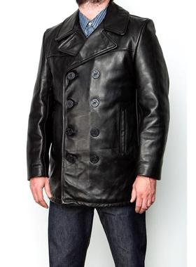 桑尼福利海军740 PEA COAT双排扣牛皮大衣夹棉保暖男中款真皮皮衣