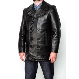 真皮皮衣 COAT双排扣牛皮大衣夹棉保暖男中款 桑尼福利海军740 PEA