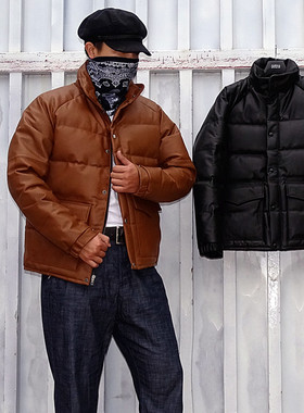 木村拓哉 牛皮羽绒服  兵库胎牛皮日本五金男女真皮皮衣 桑尼福利