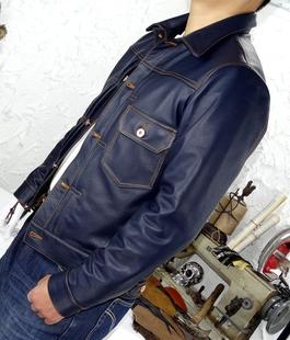 福利秒杀 撞色线金色扣子保暖绒里 靛蓝色荔枝纹牛皮506牛仔改良版