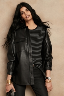 外贸新款意大利进口绵羊皮oversize男友风廓形衬衫女真皮皮衣