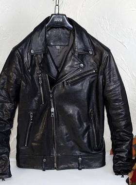桑尼推荐必入赔本抛植鞣头层绵羊皮翻领机车皮夹克男皮衣
