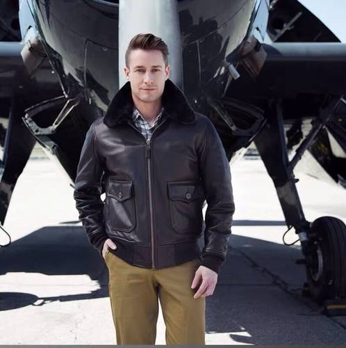 头层牛皮夹棉毛领G1海航版