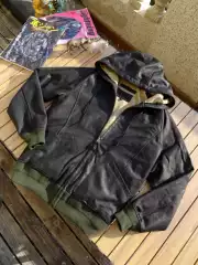 Selling at a Loss [Damaged] French Water-Dyed Goatskin American-Made Zipper Y2 Japanese-Style Hooded Sweatshirt Genuine Leather Clothing