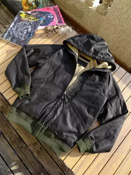 Selling at a Loss [Damaged] French Water-Dyed Goatskin American-Made Zipper Y2 Japanese-Style Hooded Sweatshirt Genuine Leather Clothing