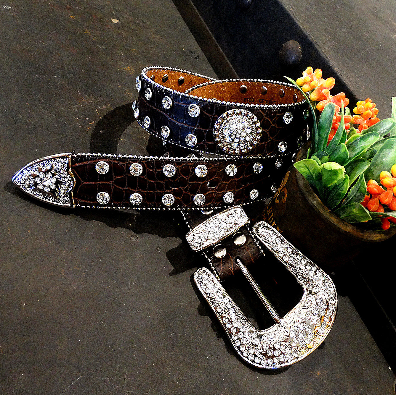 莱茵石手工皮带