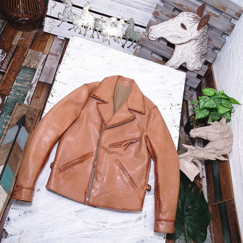 植鞣原色马皮日式复古翻领斜拉