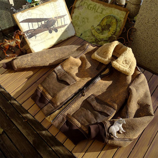 战损重度擦色【做旧直击灵魂】原生态羊皮毛一体大码A2空军皮衣