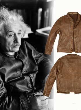 致敬爱因斯坦Menlo Cossack皮夹克做旧植鞣绵羊皮真皮皮衣无内衬