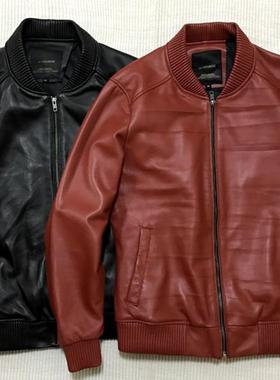 桑尼推荐巴基斯坦进口NAPPA绵羊皮弯刀袖修身改良经典棒球皮夹克