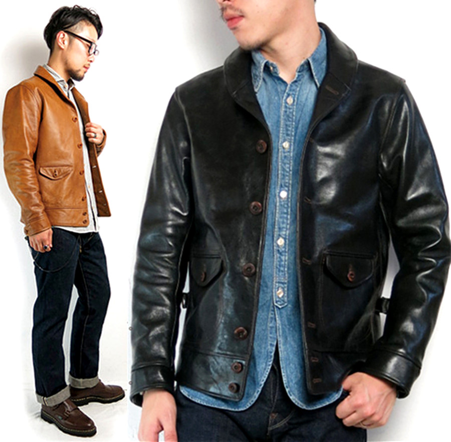日版cossack style jacket哥萨克青果领校园皮夹克真皮皮衣男外套