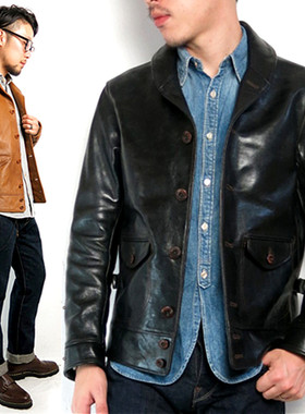 日版cossack style jacket哥萨克青果领校园皮夹克真皮皮衣男外套