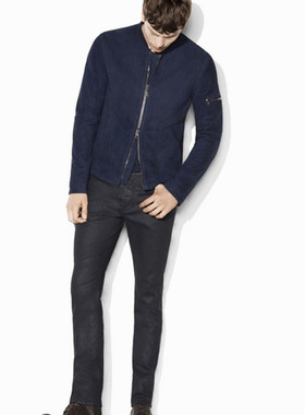 罕见爆贵绒面钴蓝色麂皮工艺小山羊皮男真皮皮衣轻便短款外套