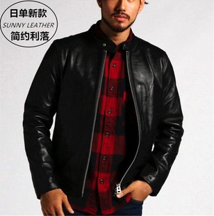 日本贸易公司新款日版简约利落修身头层绵羊皮短款真皮皮衣男