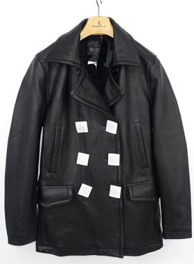 桑尼福利全进口头层牛皮日版1930S美军PEACOAT真皮衣双排扣大衣