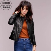 日本贸易公司新款 意大利产油蜡羊皮重水洗褶皱真皮皮衣女颈带