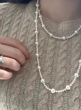 多种戴法的长款叠戴毛衣链颈链