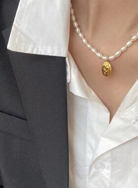 法式珍珠项链吊坠珍珠项链玫瑰