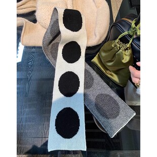 周美美黑白配色圆形几何提花针织围巾女圆点保暖围脖韩版秋冬时髦