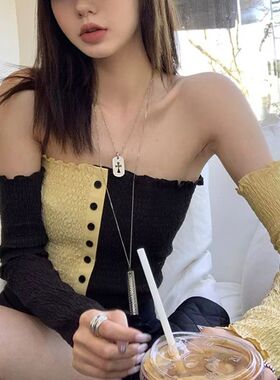 网红欧阳同款高级感满钻镂空十字架吊牌项链女轻奢高级感百搭颈链