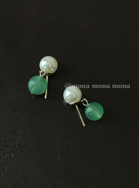 Mona张绮贤同款新中式国风天然石耳环轻奢大气高级S925银针耳饰