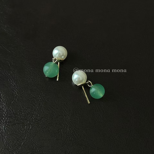 Mona张绮贤同款新中式国风天然石耳环轻奢大气高级S925银针耳饰