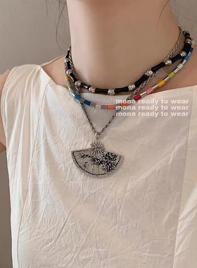 MONA张绮贤同款复古扇子项链