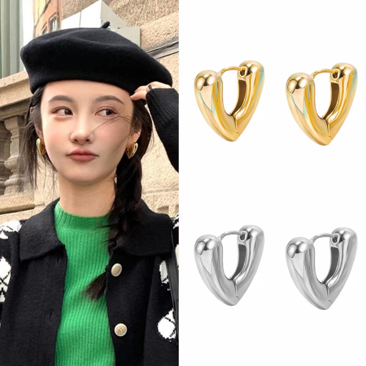 MONA张绮贤网红同款爱心耳环