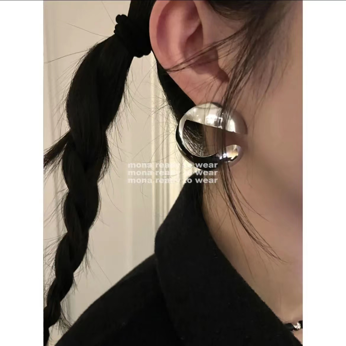 MONA张齐贤同款水滴镂空银色耳环