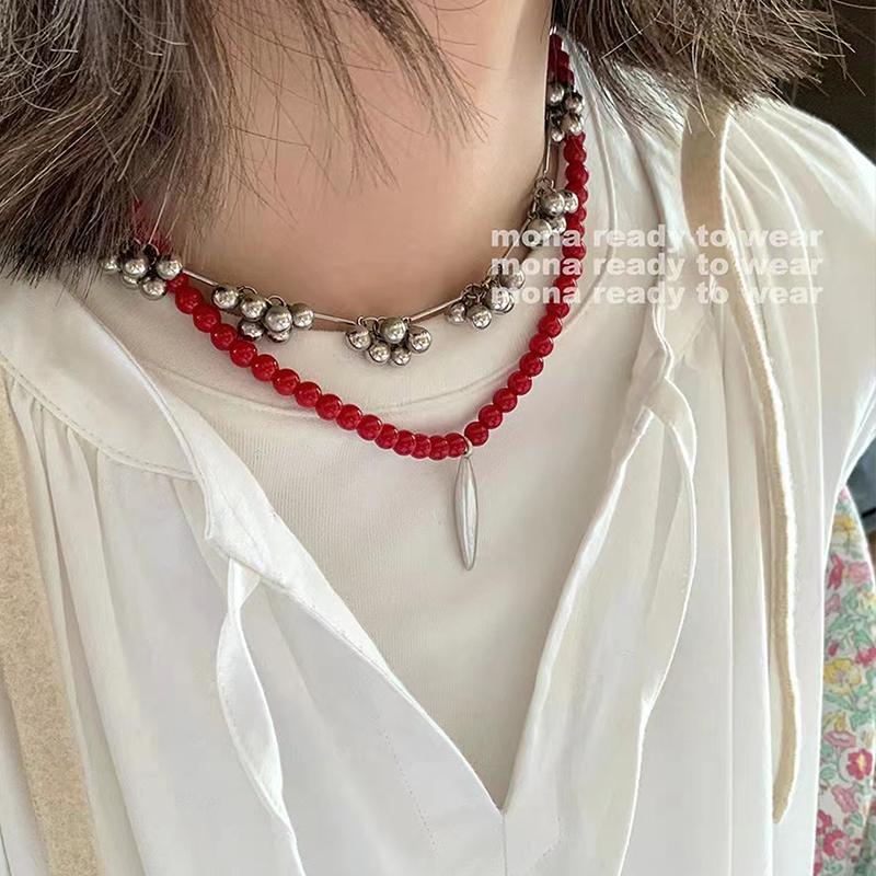 MONA同款红色串珠毛衣链