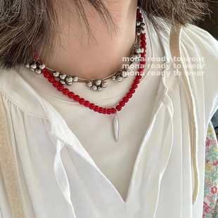 MONA张绮贤同款红色过年串珠吊坠项链女2025年新款爆款毛衣卫衣链