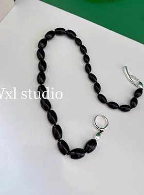 WXL同款天然黑玛瑙椭圆串珠项链女小众设计感新中式国风锁骨链潮