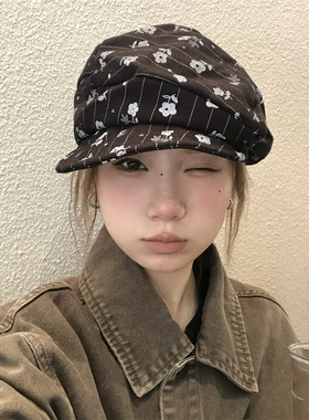 小众设计黑色不规则褶皱花朵帽子