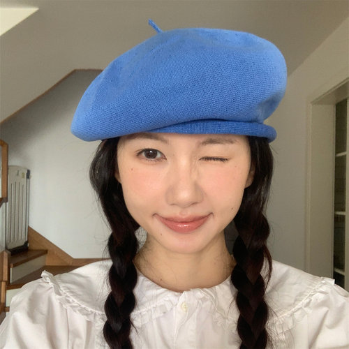 显白克莱因蓝薄款透气卷边贝雷帽