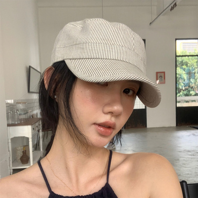简约百搭细条纹软顶马术帽显脸小