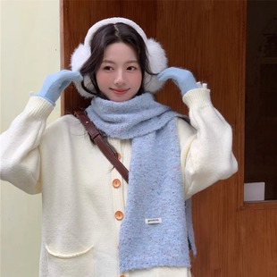 【彩色点点】好看又温柔的baby蓝色围巾女含羊毛针织保暖小围脖潮