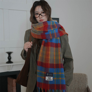 【色彩大师】韩剧氛围感彩虹围巾女含羊毛冬季旅拍出片保暖围脖潮