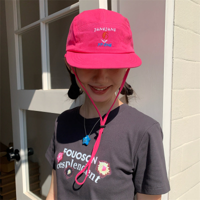 韩国小众花朵刺绣平檐帽挂绳ins