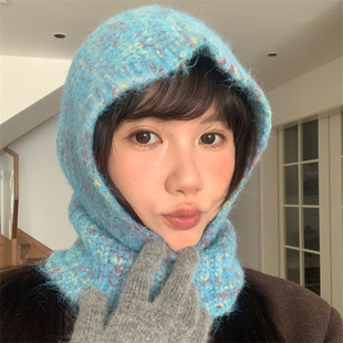【蓝色生死恋】韩版彩点混色巴拉克拉法帽秋冬保暖羊毛混纺围脖帽