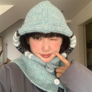 【韩版巴拉克拉法帽】费尔岛复古提花针织护耳帽羊毛混纺保暖围脖