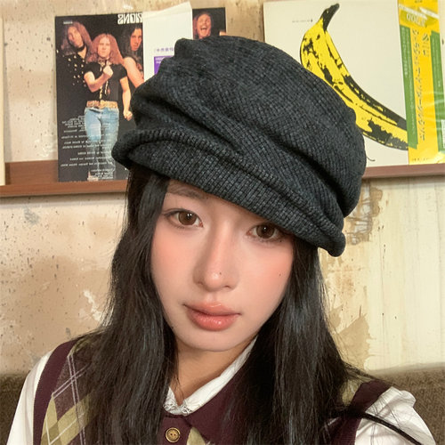 日系山本风华夫格褶皱感马术帽潮