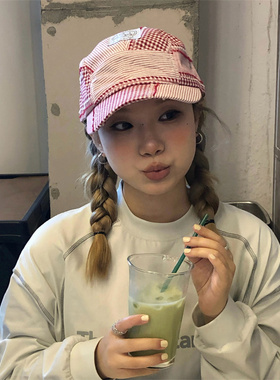 【Good for】小众可爱学院风格纹拼接鸭舌帽春夏薄款软顶遮阳帽潮