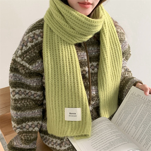 【清新柠檬绿】含35%澳洲羊毛针织围巾显白出片博主搭配保暖围脖