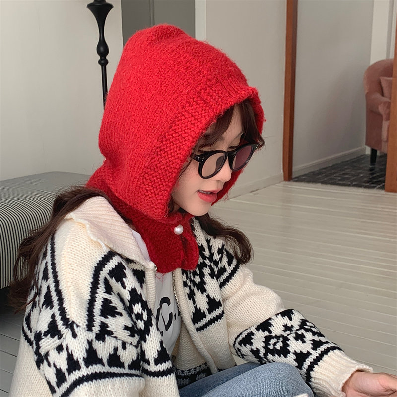 【珍珠小红帽】韩版红色巴拉克拉法帽系扣设计围脖护耳一体针织帽,服饰配件/皮带/帽子/围巾,帽子,淘宝优惠券,粉丝福利购,淘宝优惠卷