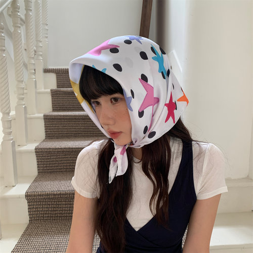 彩色波点星星丝巾女夏季方巾头巾