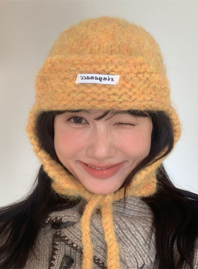 点亮秋冬的彩色针织护耳毛线帽女