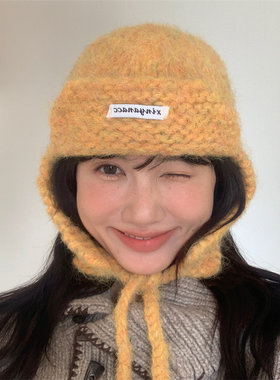 点亮秋冬的彩色针织护耳毛线帽女