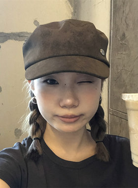 秋冬流行趋势巧克力棕平顶报童帽