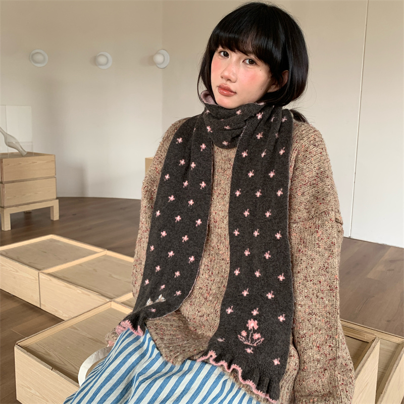 少女感卡通小鹿提花针织保暖围巾