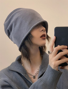 拽妹bi入卷边网红堆堆帽秋冬凹造型针织冷帽月子包头帽 就很绝